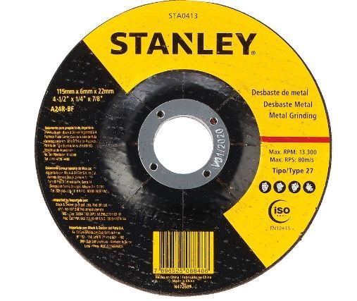 DISCO DESBASTE PARA FERRO 4 1/2X1/4X7/8 STANLEY