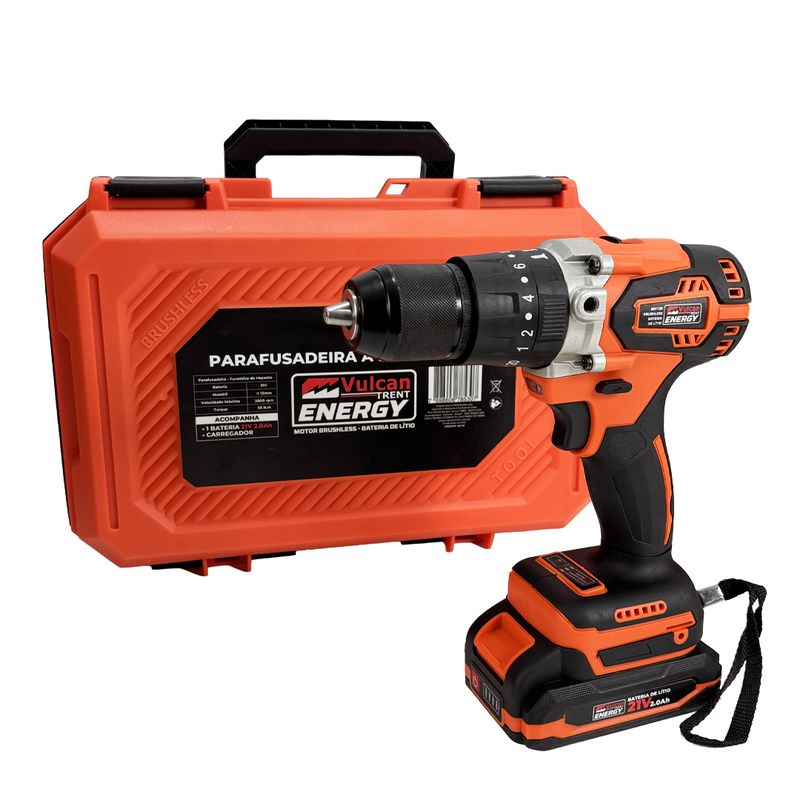 FURADEIRA/PARAFUSADEIRA FP65 1/2" BRUSHLESS 21V 2A - VULCAN TRENT