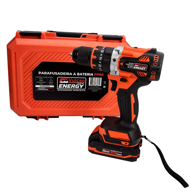 FURADEIRA/PARAFUSADEIRA FP90 1/2" BRUSHLESS 21V 2A - VULCAN TRENT